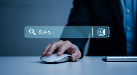 Person using mouse to search online with AI technology integration