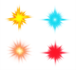 Fototapeta premium Colorful Starburst Light Effect Set with Glowing Sunburst Shapes for Logo, Decoration, Celebration, Graphic Design and Digital Projects