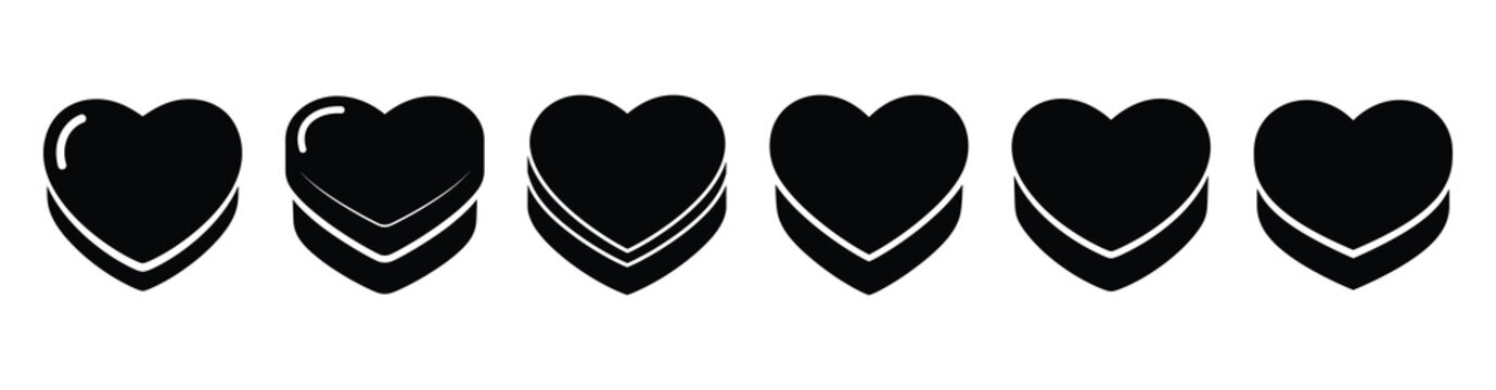 A set of valentine heart candy silhouette icon. Valentines Day vector isolated on transparent background.