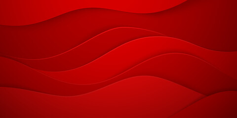 Vibrant red wavy abstract background with layered curved shapes and subtle gradient effects.