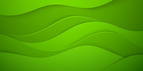 A vibrant green abstract background featuring wavy layers and smooth gradient transitions.