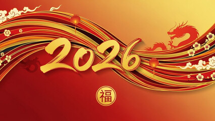 Golden Year of Promise: A vibrant graphic design that combines the auspicious symbol Fu with the iconic dragon motif, ushering in the hopeful year of 2026.