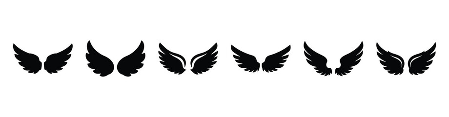 Obraz premium A set of cupid wings silhouette icon. Valentines Day vector isolated on transparent background.