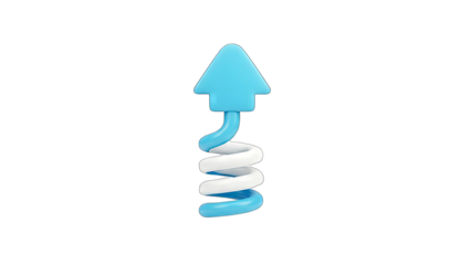 3D Blue arrow pointing up from a spring on transparent background