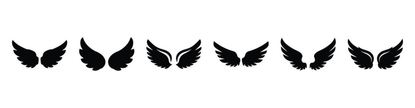 A set of cupid wings silhouette icon. Valentines Day vector isolated on transparent background.