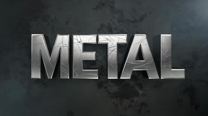 Dynamic 3D Metal Text Animation with Scratched Surface and Industrial Background.