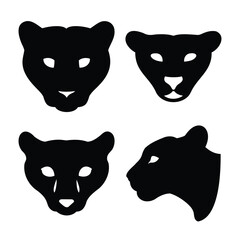 Obraz premium Dynamic collection of black panther or jaguar head silhouettes in various poses