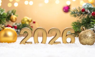Festive 2026 New Year Celebration on Snow with Baubles