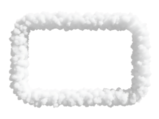 White fluffy cloud frame border, rectangle, cutout, PNG isolated on transparent background