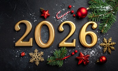 Golden 2026 with Festive Winter Decorations