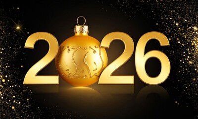 Golden 2026 New Year Celebration with Christmas Ornament