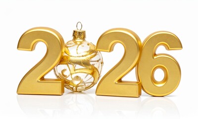 Golden 2026 New Year Celebration with Christmas Ornament
