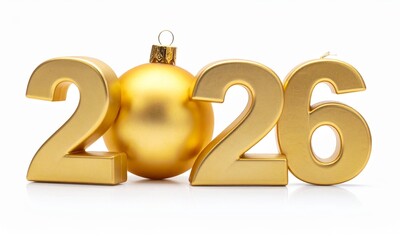 Golden 2026 New Year Celebration with Christmas Ornament