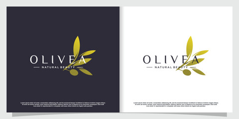 Naklejka premium Olive branch logo concept with creative element Premium Vector