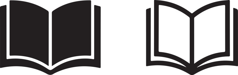 Two open books depicted in a simple black and white vector illustration