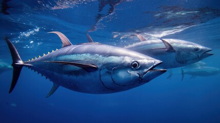 Naklejka premium Luxury Bluefin Tuna: World-Renowned Oceanic Delicacy Boasting Rich Marbling, Silky Buttery Texture, and Intense Umami Flavor – Sushi-Grade & Sashimi-Grade Premium Seafood