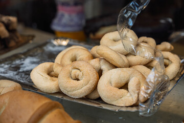 Traditional Sugary Anise Donuts on Metal Tray