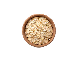 Oat flake in wooden bowl healthy breakfast ingredient isolated on transparency background natural food organic nutritious simple rustic wholesome top view
