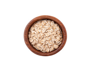 Oat flakes in wooden bowl healthy breakfast ingredient isolated on transparency background natural food organic nutritious simple rustic top view
