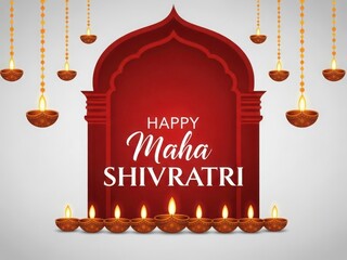 Happy maha shivratri greeting with diyas and arch