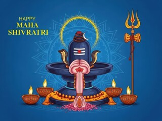 Happy maha shivratri greeting with lord shiva and trishul
