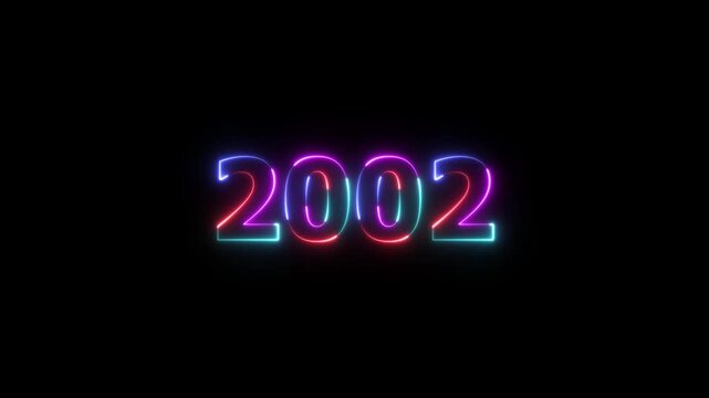 2002 neon line text. Abstract 2002 neon text animation, Glowing neon number text background. Four color Glowing neon line number text background 4k video animation, happy new year 2002 animated