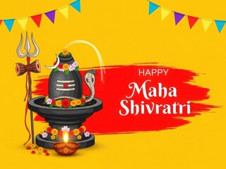 Happy maha shivratri greeting with lord shiva lingam
