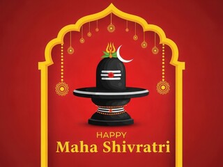 Happy maha shivratri greeting with lord shiva lingam