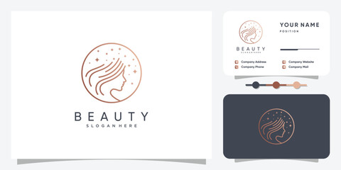Fototapeta premium Woman logo with creative line art and star concept Premium Vector