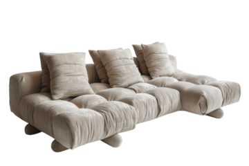 A modern beige sectional sofa with pillows