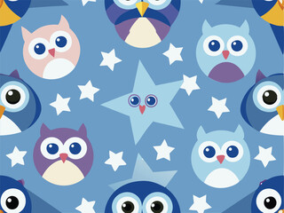 Fototapeta premium Cute owls and stars pattern