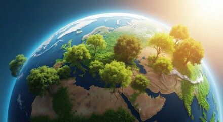 Lush Green Trees on Earth Showing Vibrant Nature and Life Under Bright Sunlight from Space