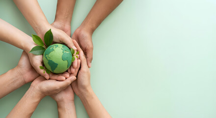 hands holding green earth with leaves, symbolizing global unity and environmental care