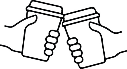 coffee cheer hands black line toasting coffee cup icon vector design art