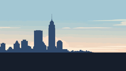 Obraz premium City Skyline Silhouette Against Sunset Sky.