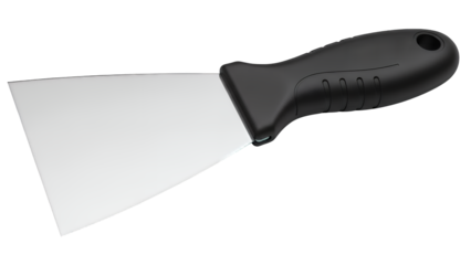 A black handled putty knife isolated on transparent background