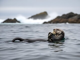 Fototapeta premium Sea lion floating in ocean