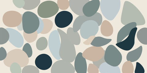 Abstract pattern with organic pebble shapes in soft pastel tones. Modern minimalist background for textile design, wallpaper, branding, and creative packaging. Seamless earthy aesthetic