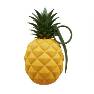 Pineapple Grenade Hybrid with a Yellow Body and Green Top on White Background