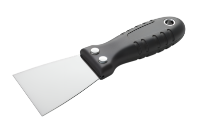 Putty knife with black handle isolated on transparent background
