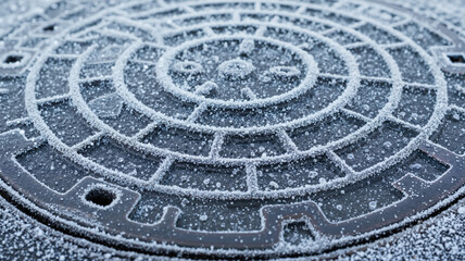 Frozen manhole cover with a patterned surface
