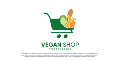 Fototapeta premium Vegan shop logo with creative element concept Premium Vector