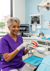 Elderly Afro-American female dentist in a dental clinic