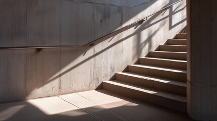 Obraz premium Stairs leading to upper area with sunlight casting shadows on the concrete surface