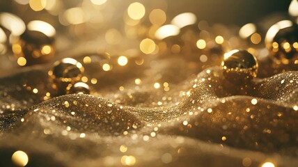 golden christmas particles and sprinkles for a holiday celebration like christmas or new year. shiny golden lights. wallpaper background for ads or gifts wrap and web design