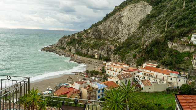 view of a bay and beach of the Erchie village, from Amalfi coast
