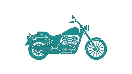Fototapeta premium A teal-colored icon illustration portrays a classic cruiser motorcycle with a distinctive outline against a crisp white backdrop.