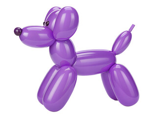 A vibrant purple 3 D balloon dog with a glossy finish and detailed isolated on a transparent background