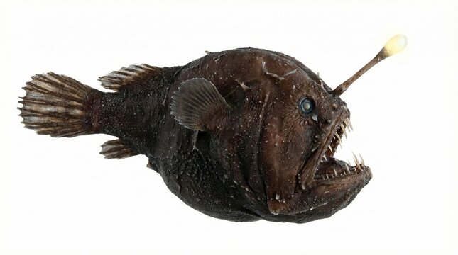 A deep sea anglerfish isolated on a white background