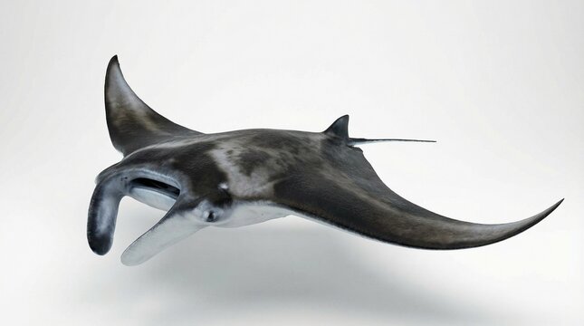 A giant manta ray gliding isolated on a white background